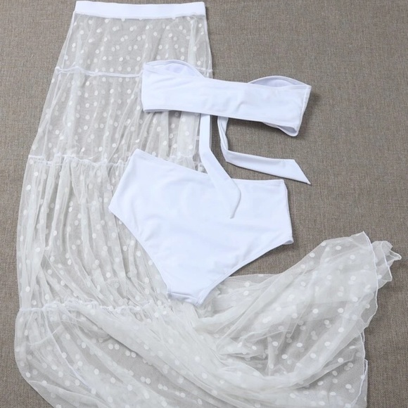 3 piece set ✨ mesh dot skirt strapless bikini boho - Picture 5 of 5